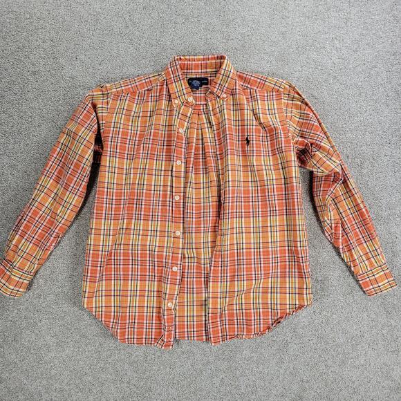 Ralph Lauren Button Down Shirt Boys L 16-18 Orange Plaid Cotton Classic Fit - Picture 12 of 12